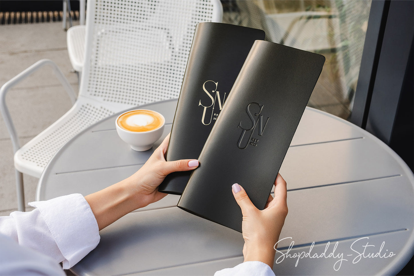 Green Thick Leather Menu Cover with Brass Plank