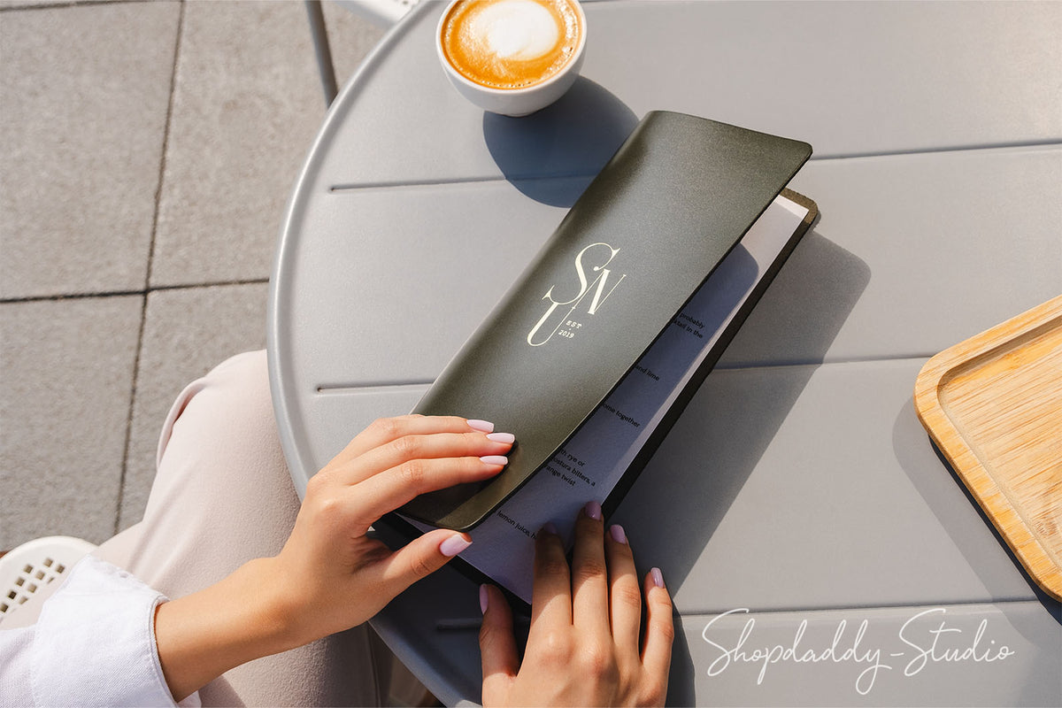 Green Thick Leather Menu Cover with Brass Plank For Cocktail Menu
