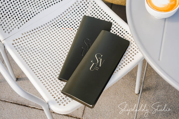 Green Thick Leather Menu Cover with Brass Plank For Drink Menu