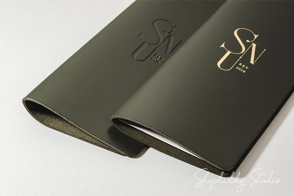Green Thick Leather Menu Cover with Brass Plank For Restaurant