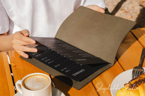 Green Thick Leather Menu Cover with Elastic Band for Cafe