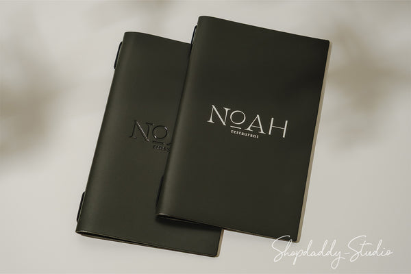 Green Thick Leather Menu Cover with Elastic Band with logo