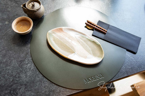 Green Thick Leather Round Placemat