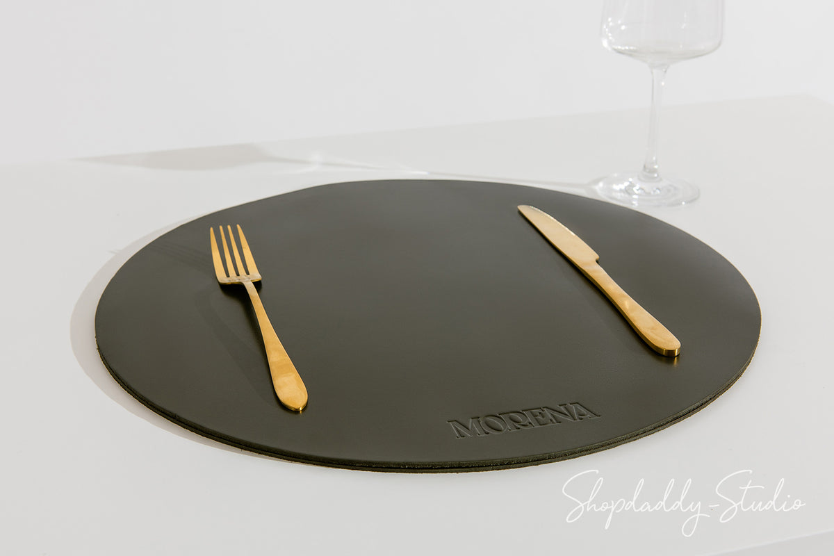 Green Thick Leather Round Placemat for restaurant