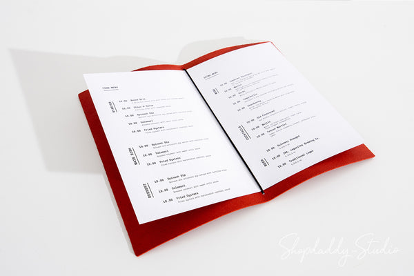 Handcrafted Red Leather Menu Book with Woven Pattern