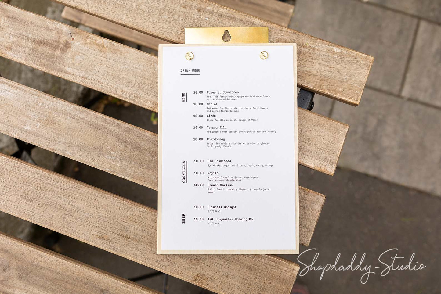 Hanging Wood Menu Holder With Metal Plank