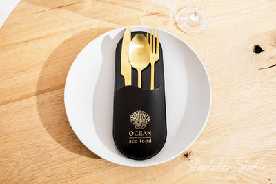 High quality Leather Rounded Cutlery Holder with logo