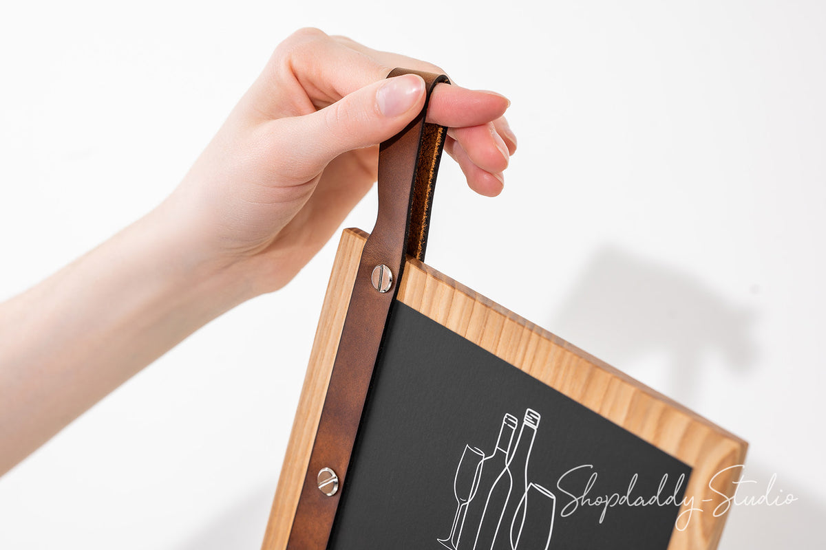 Lacquer Menu Board With Leather Strap-Loop for bar
