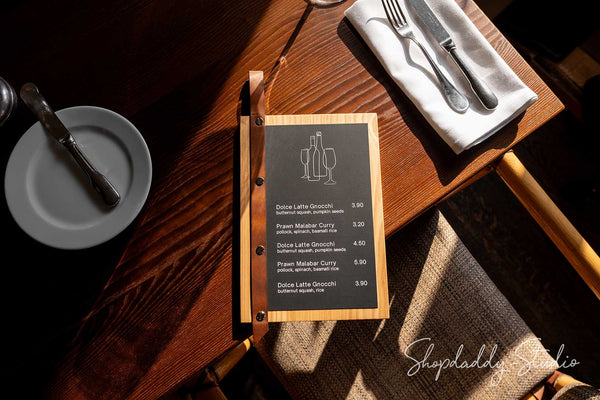 Lacquer Menu Board With Leather Strap-Loop for cafe