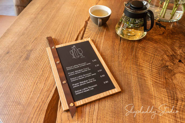 Lacquer Menu Board With Leather Strap-Loop for restaurant