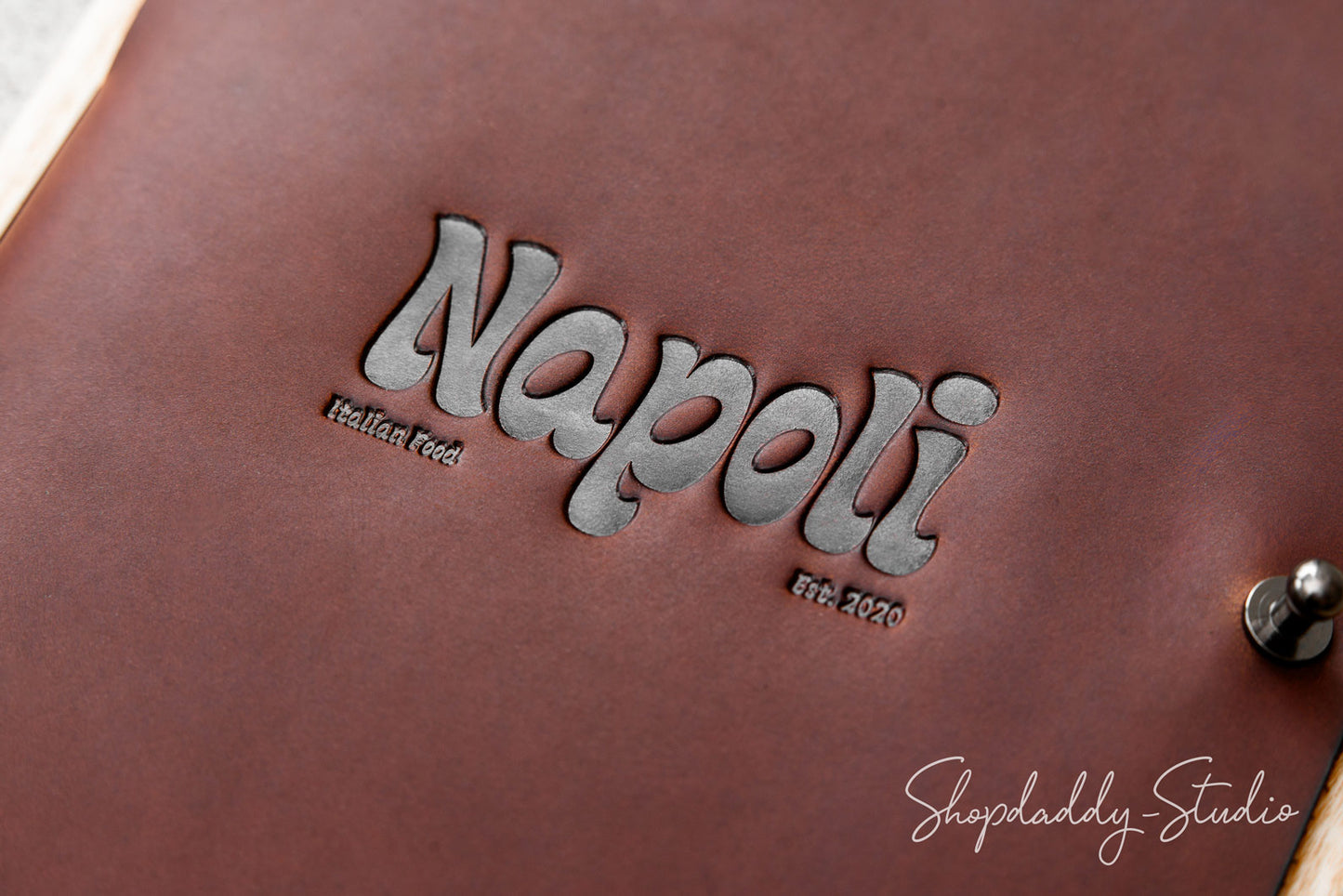 Lacquer Menu Holder With Leather Cover with logo