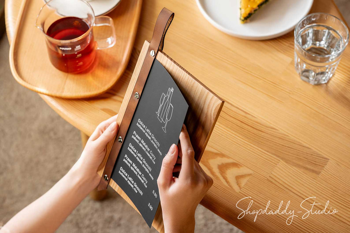 Lacquer Menu Holder With Leather Strap-Loop for restaurant