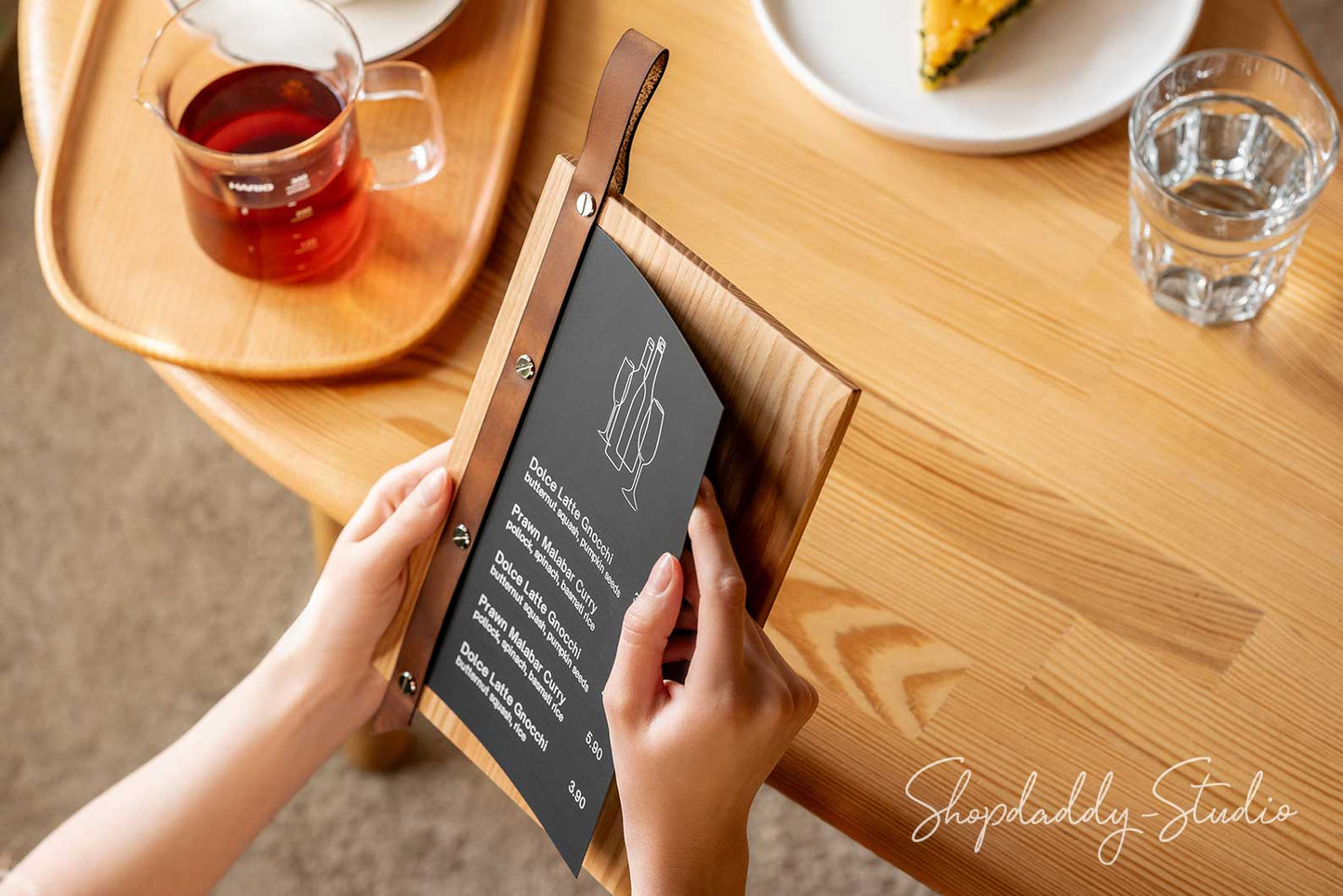 Lacquer Menu Holder With Leather Strap-Loop for restaurant