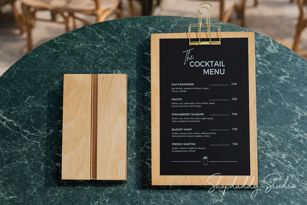 Lacquer Straight Wooden Table Stand with Golden Binder for Cafes and Bars
