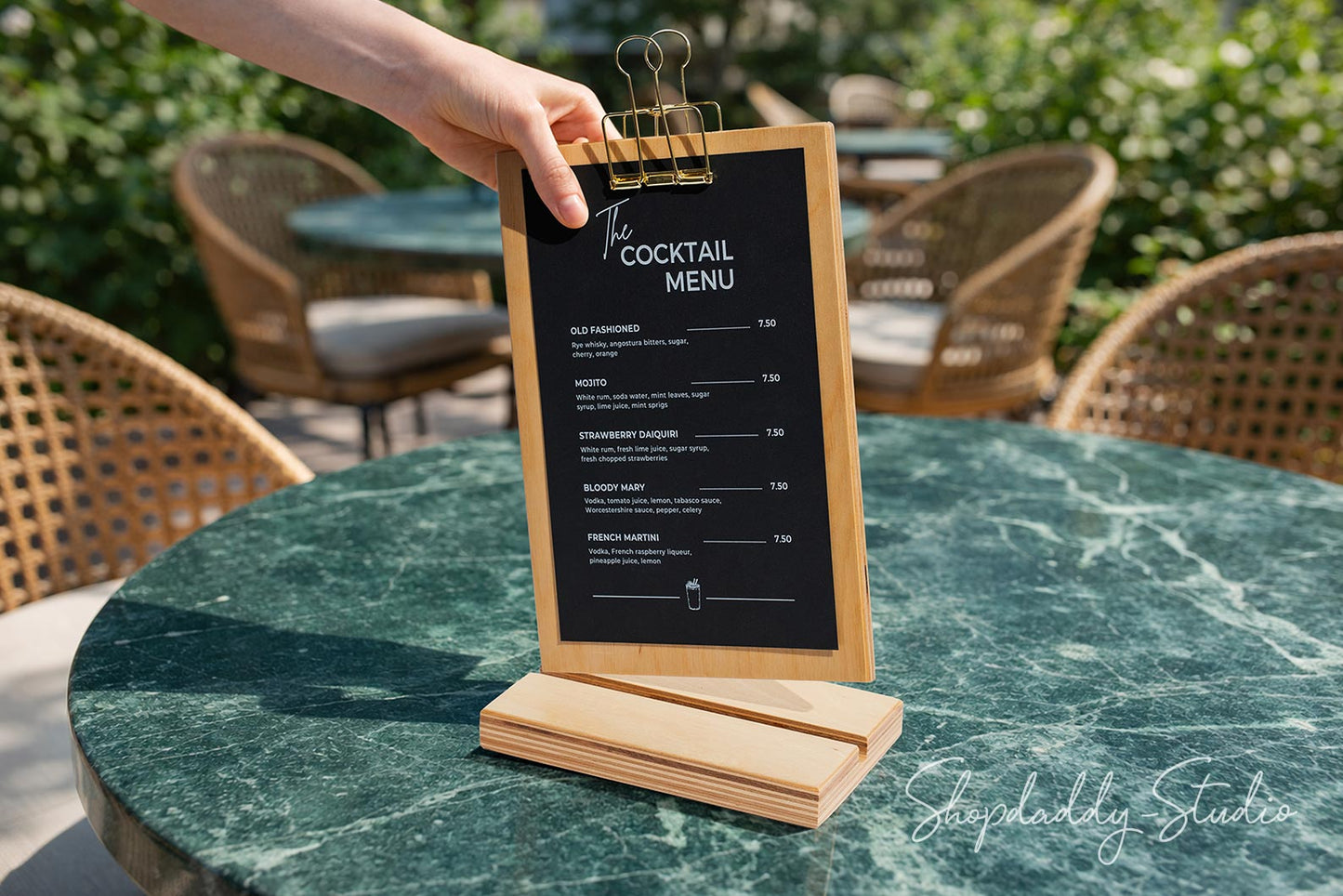 Lacquer Straight Wooden Table Stand with Golden Binder for Restaurants