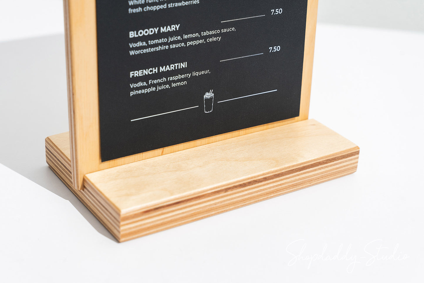 Lacquer Straight Wooden Table Stand with Golden Binder for Tabletop Menus