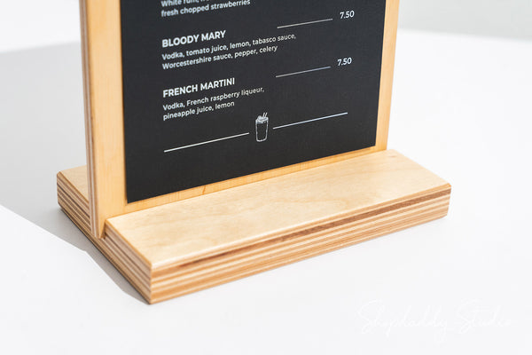 Lacquer Straight Wooden Table Stand with Golden Binder for Tabletop Menus
