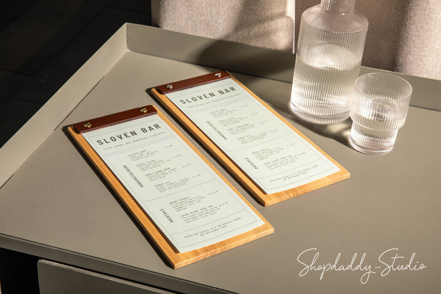 Lacquer Wood Menu Holder With Leather Plank