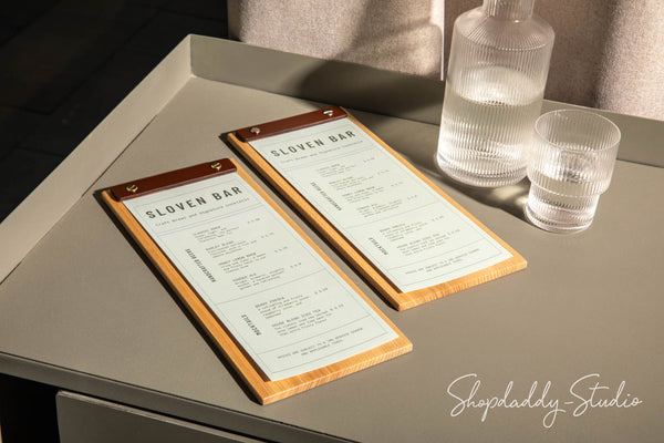 Lacquer Wood Menu Holder With Leather Plank