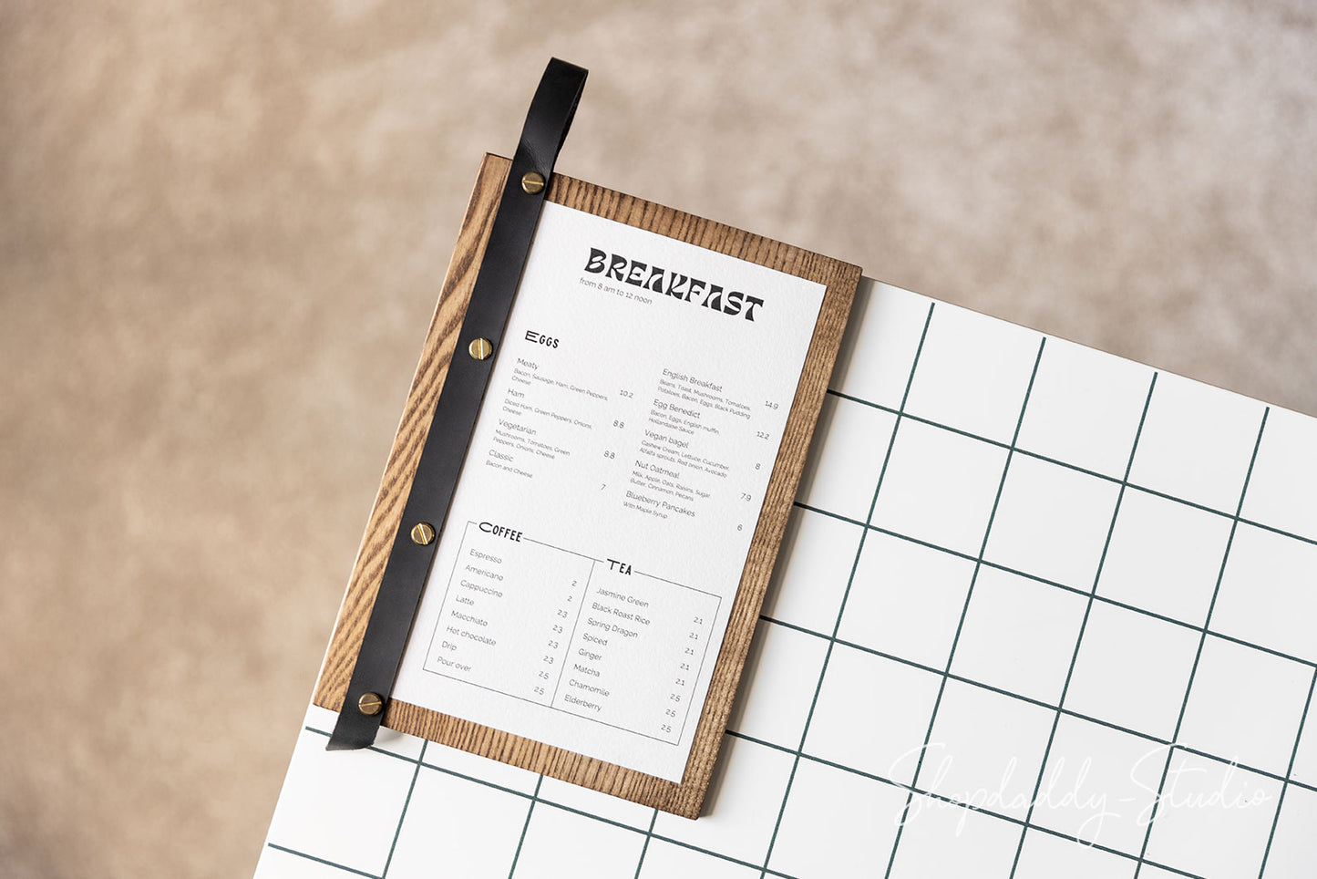 Lacquer Wooden Menu Board With Leather Strap-Loop