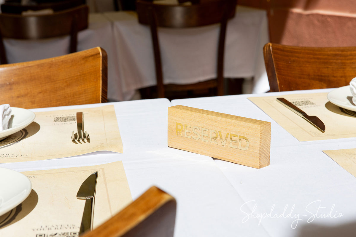 Lacquer Wooden Reserved Sign With Gold Debossing for bar