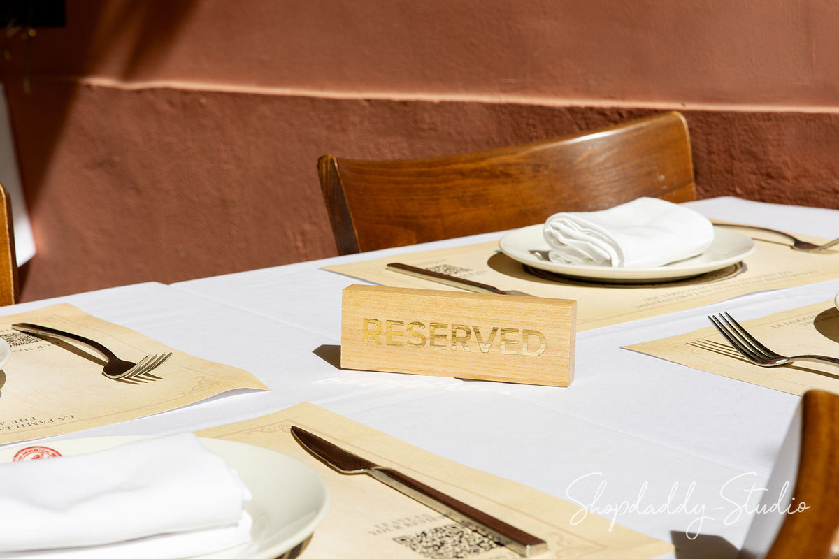 Lacquer Wooden Reserved Sign With Gold Debossing for cafe