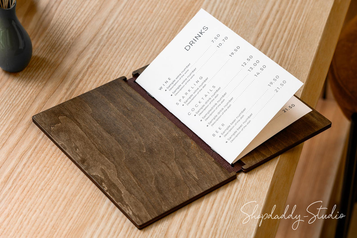 Leather Menu Book with Elastic Band and logo