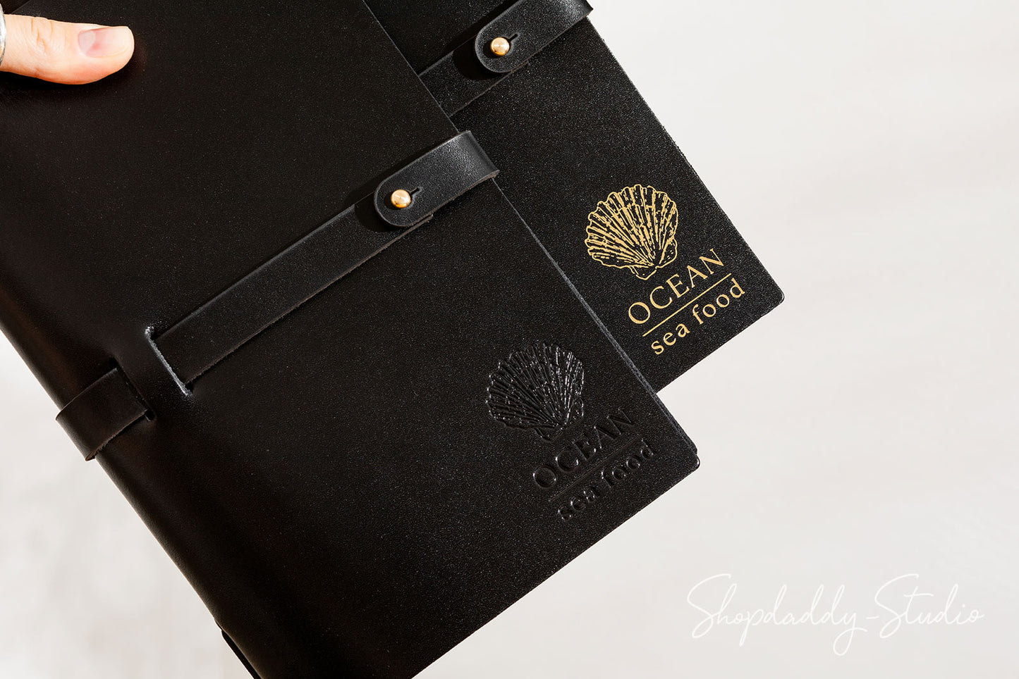 Leather Menu Cover With Belt For Restaurant with logo
