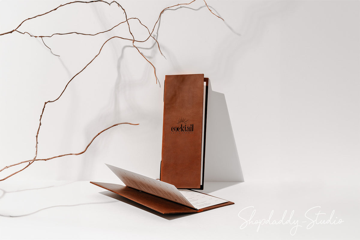 Leather Menu Cover With Elastic Band for cocktail menu