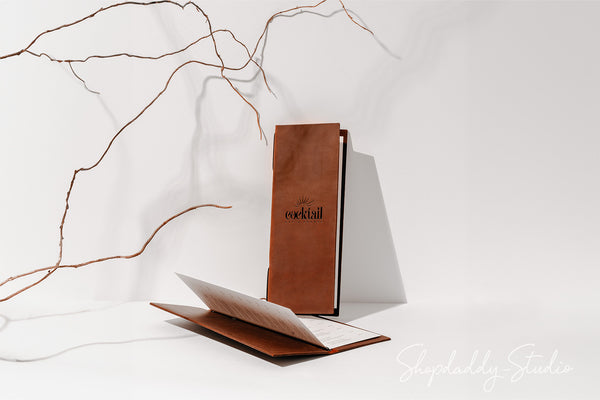 Leather Menu Cover With Elastic Band for cocktail menu