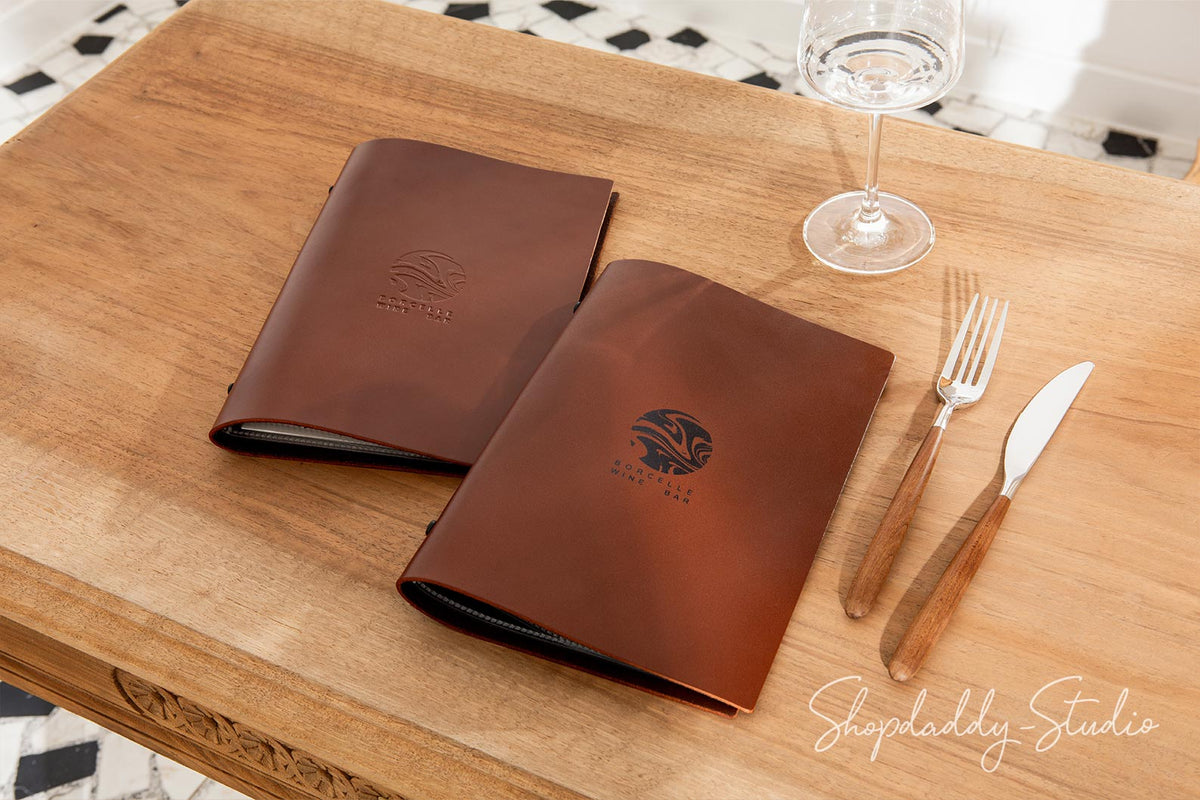 Leather Menu Holder for restaurant with logo