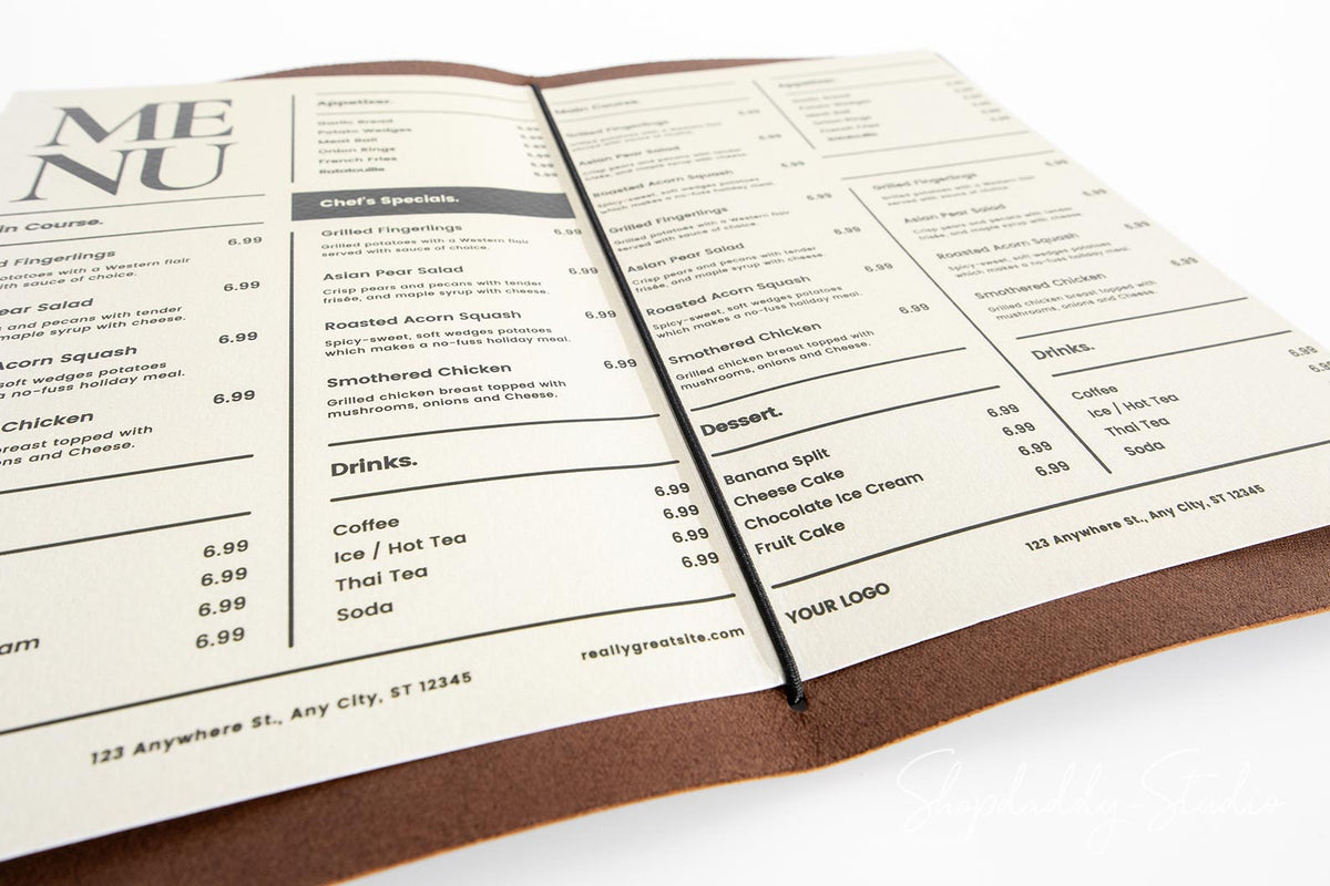 Leather Menu Holder with Elastic Band details