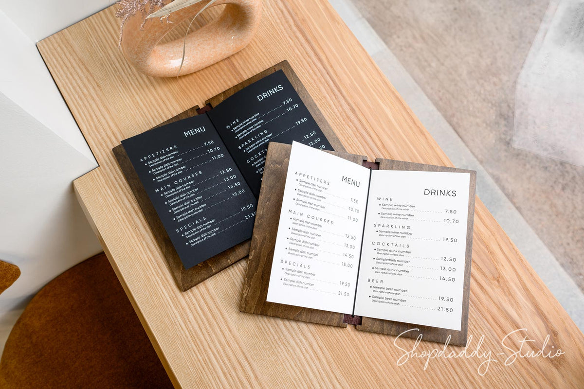 Leather and Plywood Menu Book with Elastic Band