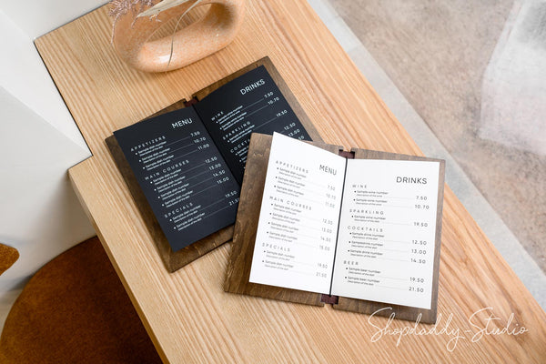 Leather and Plywood Menu Book with Elastic Band
