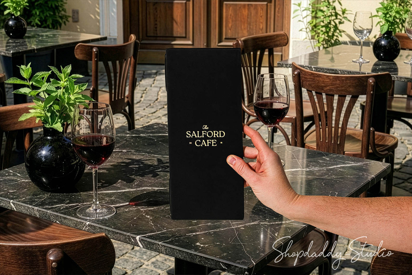 Luxury Black Double Leather Menu Cover with Corners
