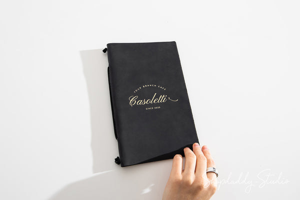 Luxury Black Leather Menu Folder with Leather Lace