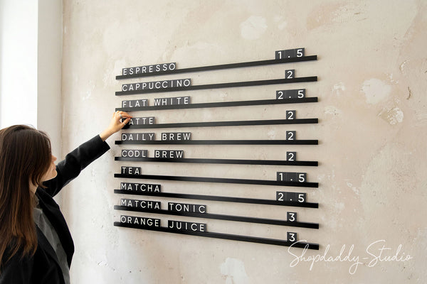 Luxury Black Wall Menu PVC Letter Board for Hospitality
