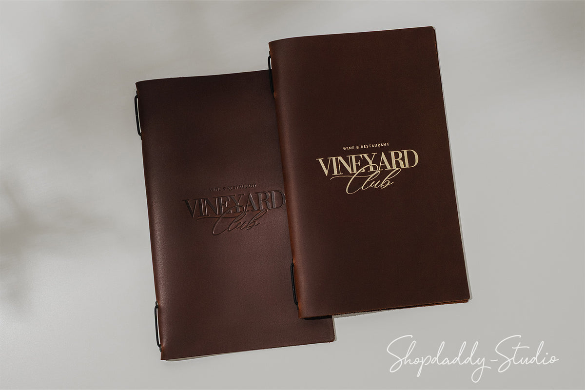 Luxury Brown Leather Menu Cover with Elastic Band