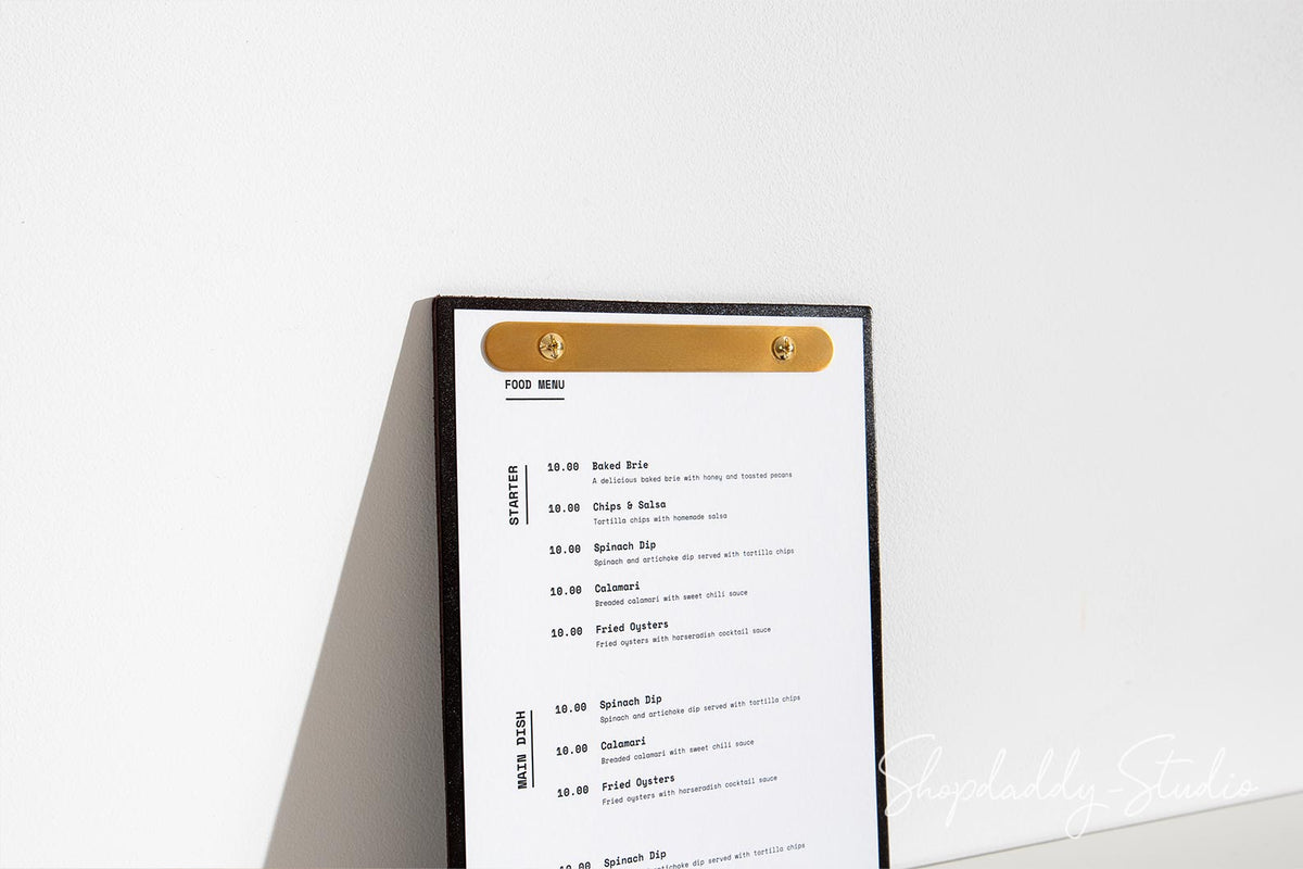 Luxury Dark Brown Double Leather Menu Holder with Brass Plank