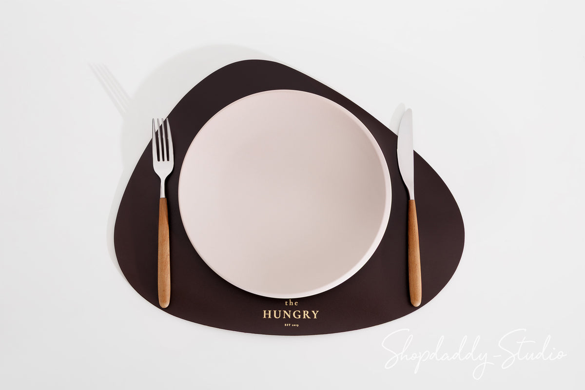Luxury Dark Brown Thick Leather Pebble Table Dining Placemat