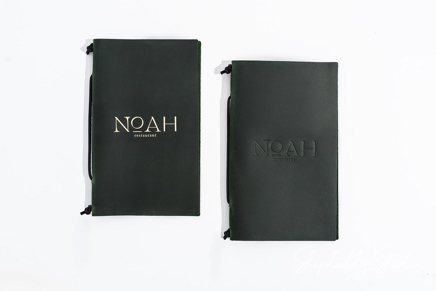 Luxury Green Leather Menu Folder with Leather Lace