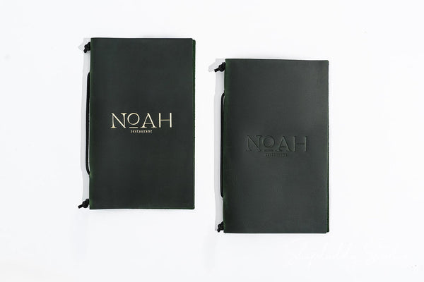 Luxury Green Leather Menu Folder with Leather Lace