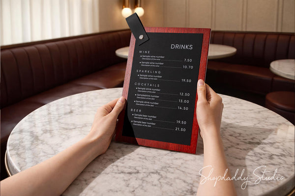 Luxury Mahogany Menu Holder with Leather Loop