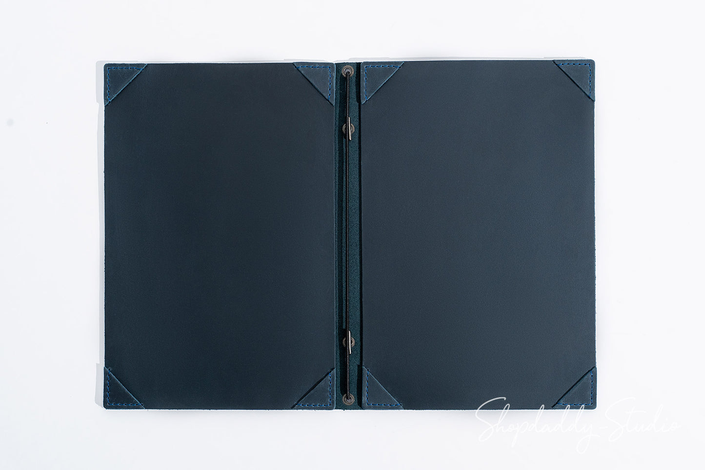 Luxury Navy Blue Double Leather Menu Cover with Corners