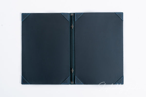 Luxury Navy Blue Double Leather Menu Cover with Corners
