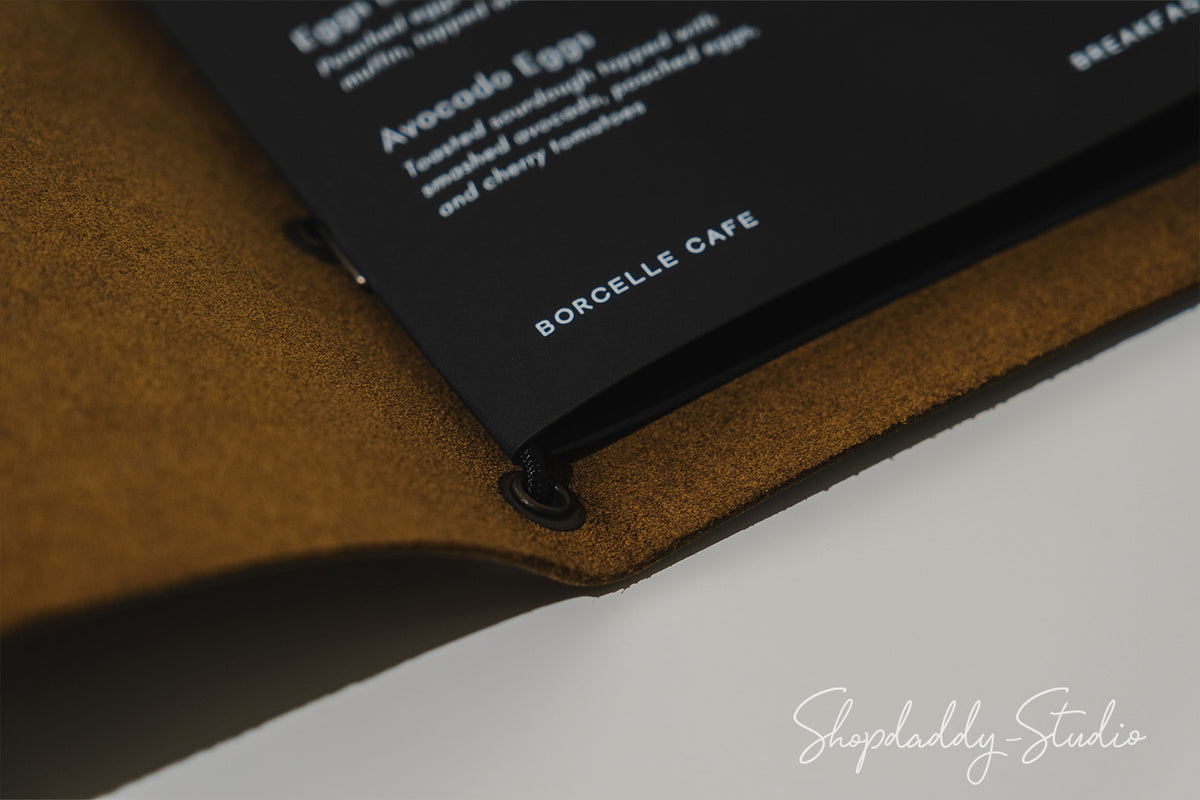 Luxury Olive Leather Menu Cover with Elastic Band