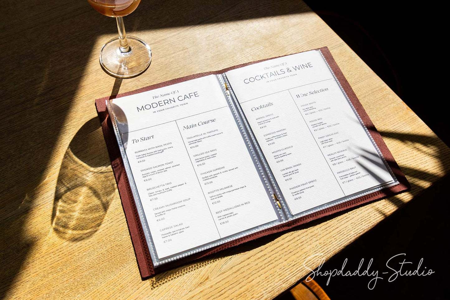 Luxury Purple Thick Leather Menu Cover With Plastic Sleeves