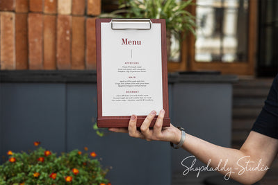 Mahogany Angled Wooden Table Stand with Metal Clip for menu