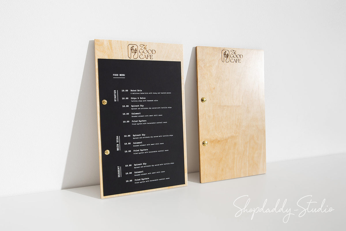 Matt Lacquer Plywood Menu Board with Engraved Logo for Cafes and Bars