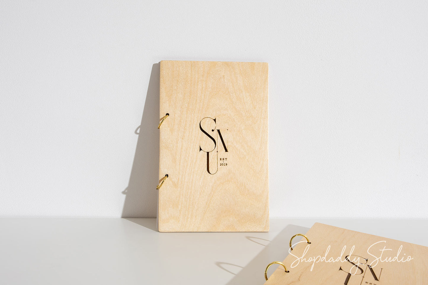 Matt Lacquer Plywood Menu Book with Golden Rings with Custom Logo